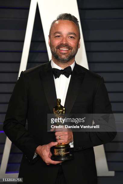 Evan Hayes, winner of Best Documentary Feature award for 'Free Solo,' attend 2019 Vanity Fair Oscar Party Hosted By Radhika Jones at Wallis Annenberg...