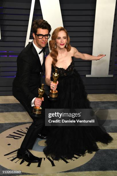 Guy Nattiv and Jaime Ray Newman, winners of Best Live Action Short Film for 'Skin' ,attends 2019 Vanity Fair Oscar Party Hosted By Radhika Jones at...