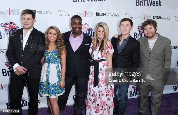 James Durbin, Haley Reinhart, Jacob Lusk, Lauren Alaina, Scotty McCreery and Casey Abrams attend the Champagne Launch Of 2011 BritWeek at British...