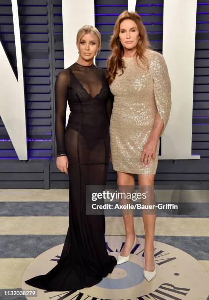 Sophia Hutchins and Caitlyn Jenner attend the 2019 Vanity Fair Oscar Party Hosted By Radhika Jones at Wallis Annenberg Center for the Performing Arts...