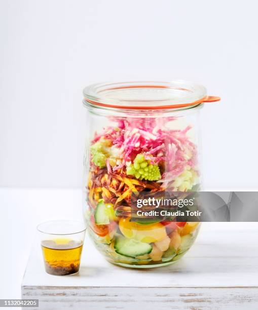 fresh salad in a jar - mason jar stock pictures, royalty-free photos & images