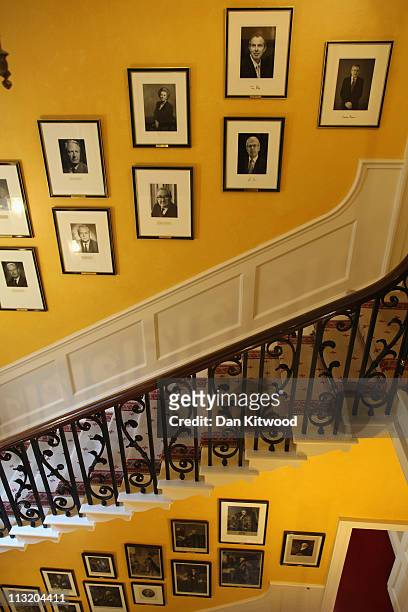 Portrait by of Former British Prime Minister Gordon Brown by photographer Tom Miller, hangs at Number 10 Downing Street on April 27, 2011 in London,...