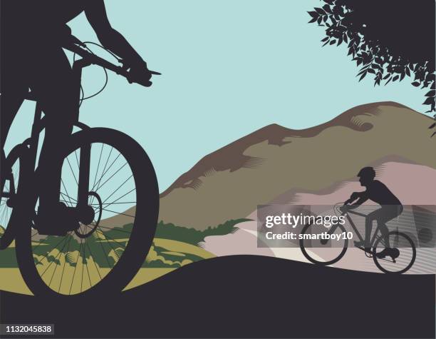 stockillustraties, clipart, cartoons en iconen met mountainbikes - mountainbiken fietsen
