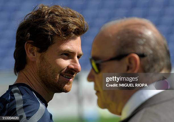 PortoÂ´s coach Andre Villas Boas walks past his president Jorge Nuno Pinto da Costa after arriving to the training session at the Dragao Stadium in...