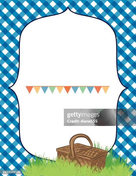 picnic bbq invitation template with picnic basket - hamper stock illustrations