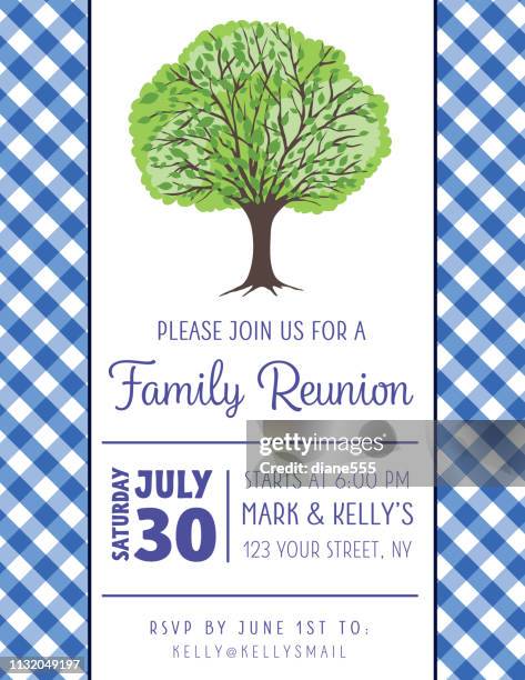 picnic bbq invitation template with tree - family reunion stock illustrations