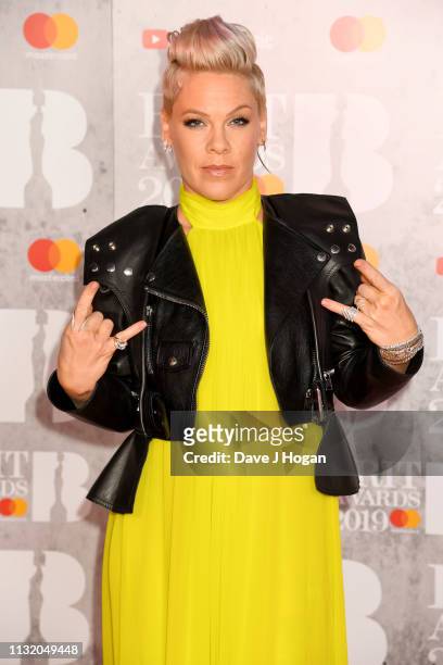 Pink attends The BRIT Awards 2019 held at The O2 Arena on February 20, 2019 in London, England.