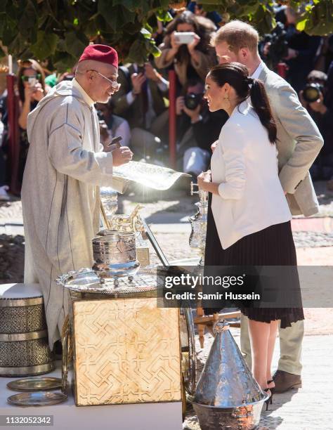 Prince Harry, Duke of Sussex and Meghan, Duchess of Sussex visit the Andalusian Gardens to hear about youth empowerment in Morocco from a number of...