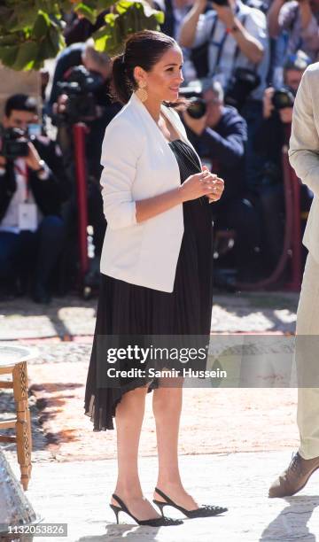 Meghan, Duchess of Sussex visits the Andalusian Gardens to hear about youth empowerment in Morocco from a number of young social entrepreneurs on...