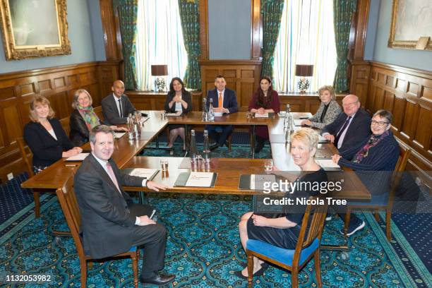 Members of The Independent groups first meeting at 1 George Street Westminster London on February 25, 2019 in London, England. The Independent Group...