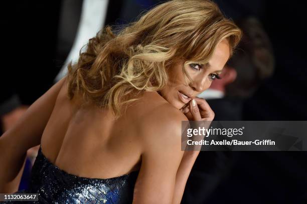 Jennifer Lopez attends the 2019 Vanity Fair Oscar Party Hosted By Radhika Jones at Wallis Annenberg Center for the Performing Arts on February 24,...
