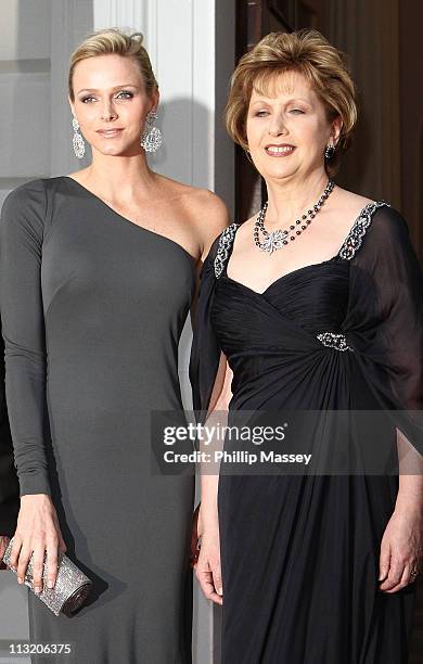 Charlene Wittstock and Irish President Mary McAleese attend a State Dinner at Aras an Uachtarain, the official residence of the President of Ireland...