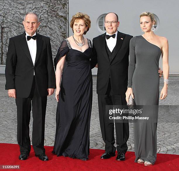 Martin McAleese, Charlene Wittstock, Irish President Mary McAleese and His Serene Highness, Prince Albert II Of Monaco attend a State Dinner at Aras...