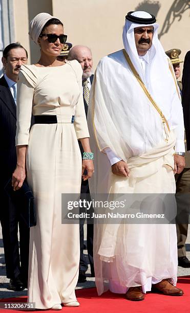 Sheikha Mozah Bint Nasser and Emir of the State of Qatar Sheikh Hamad Bin Khalifa Al-Thani bid farewell to King Juan Carlos and Queen Sofia of Spain...