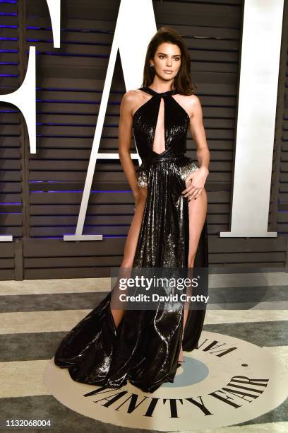 Kendall Jenner attends the 2019 Vanity Fair Oscar Party at Wallis Annenberg Center for the Performing Arts on February 24, 2019 in Beverly Hills,...