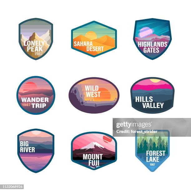 ilustrações de stock, clip art, desenhos animados e ícones de travel and tourism logos - shield logo