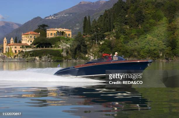 Aquariva speedboat, Villa Balbianello, Como Lake, Lombardy, Italy, Europe.