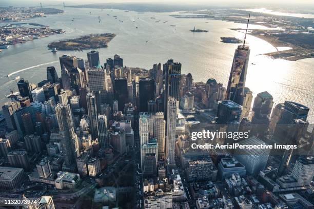 aerial view of downtown manhattan, nyc - us financial district stock pictures, royalty-free photos & images