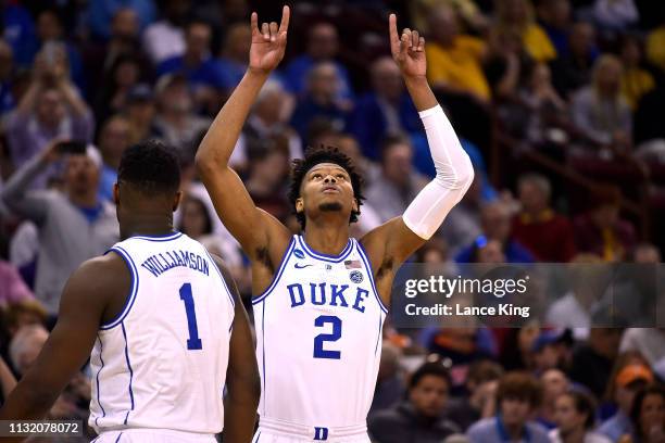 Cam Reddish of the Duke Blue Devils looks up prior to their game against the North Dakota State Bison during the first round of the 2019 NCAA Men's...