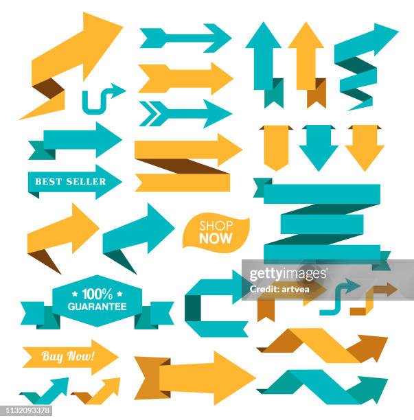 set of the ribbons, badges and arrow - vintage banner icon set stock illustrations