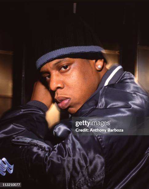 Close-up portrait of American rapper Jay-Z , New York, New York, 2000.