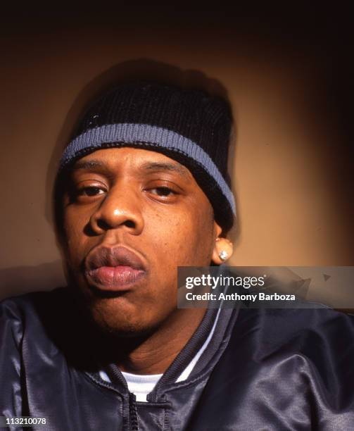 Close-up portrait of American rapper Jay-Z , New York, New York, 2000.