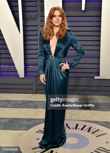 Amy Adams attends the 2019 Vanity Fair Oscar Party Hosted By Radhika Jones at Wallis Annenberg Center for the Performing Arts on February 24, 2019 in...