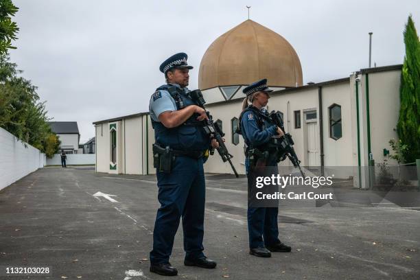 Armed police guard Al Noor mosque after it was officially reopened following last weeks attack, on March 23, 2019 in Christchurch, New Zealand. 50...