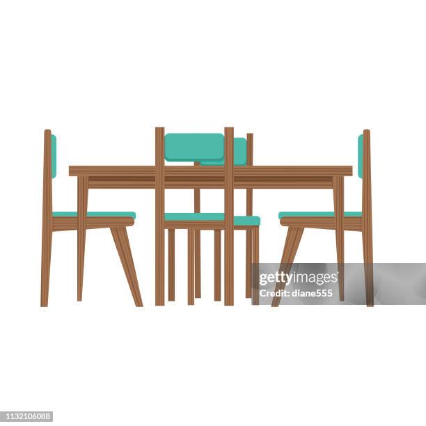 illustrations, cliparts, dessins animés et icônes de table et chaises modernes du milieu du siècle - wood table