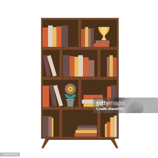 retro style bookshelf - bookshelf stock illustrations