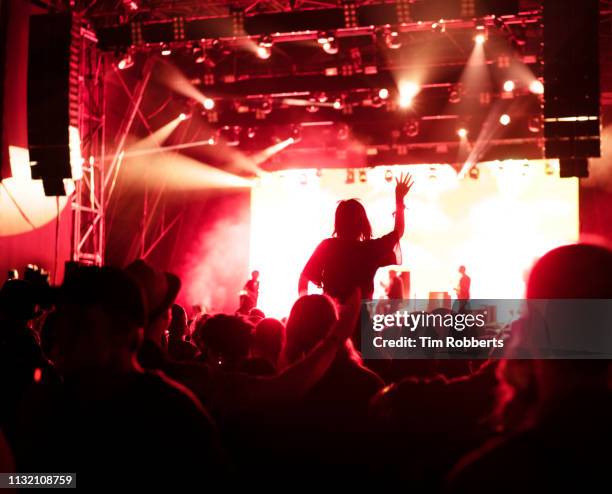 crowd watching musicians are show - crowd surfing stock pictures, royalty-free photos & images