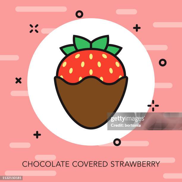 chocolate strawberry thin line icon - chocolate dipped stock illustrations