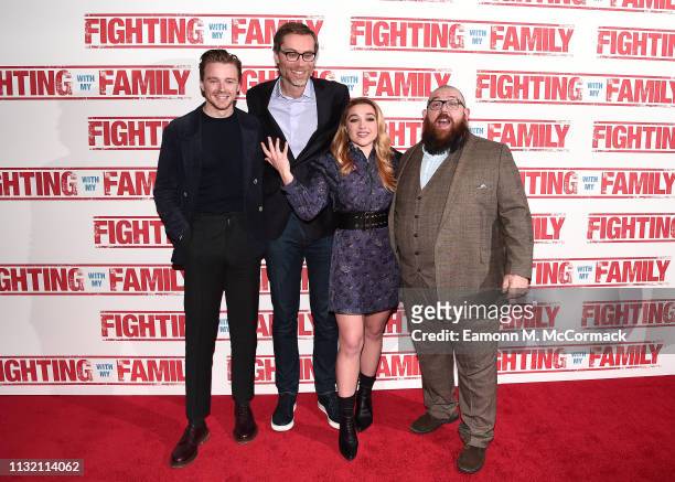 Jack Lowden, Stephen Merchant, Florence Pugh and Nick Frost attend the UK Premiere of "Fighting With My Family" at BFI Southbank on February 25, 2019...