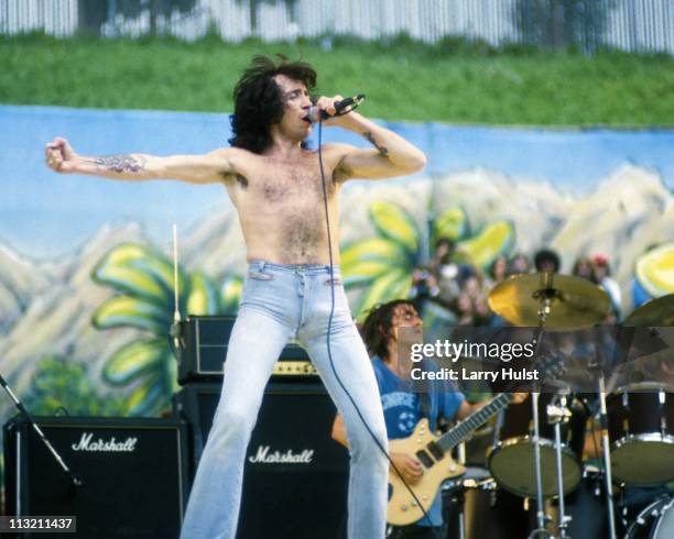 Bon Scott with AC DC performing at the Oakland Coliseum in Oakland, California on July 21, 1979.