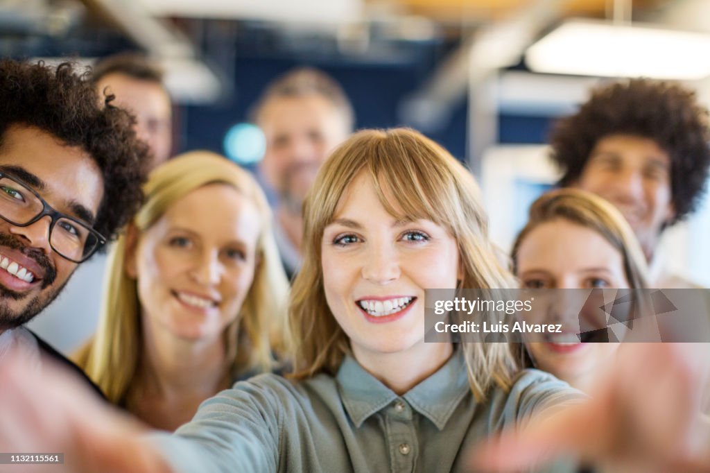 Multi-ethnic business team taking a selfie