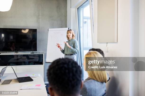 businesswoman giving presentation to colleagues - germany womens team presentation stock-fotos und bilder