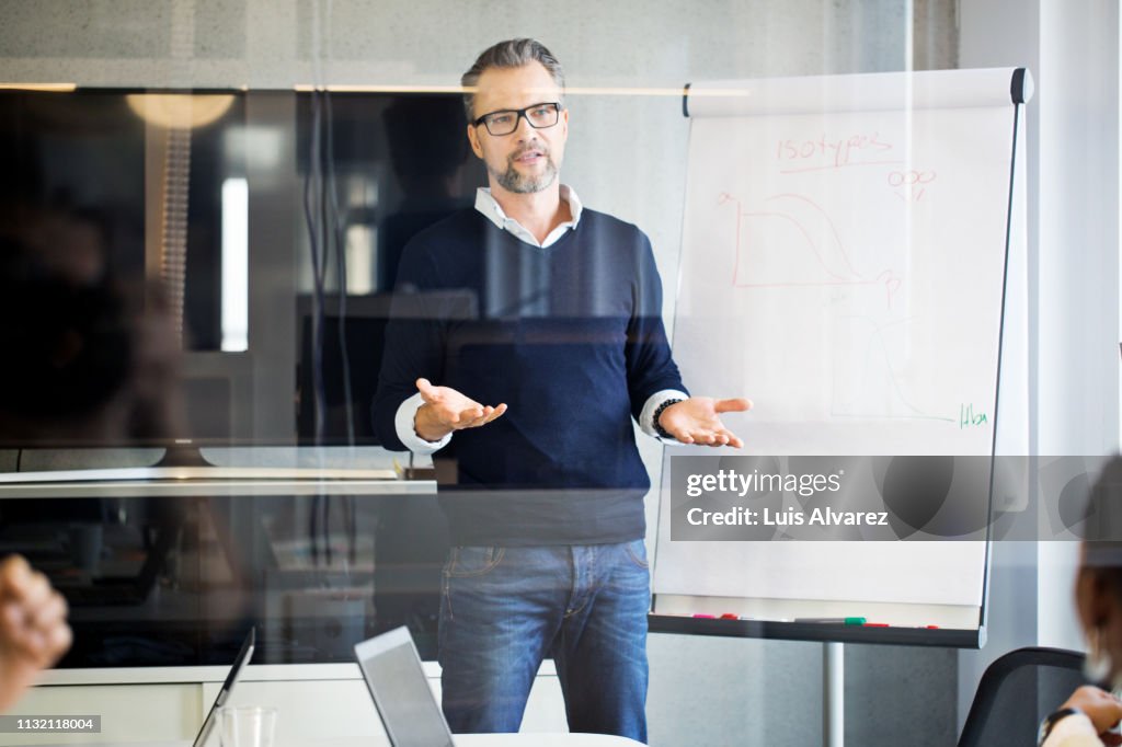 Mature businessman giving presentation