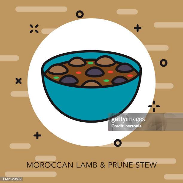 ilustraciones, imágenes clip art, dibujos animados e iconos de stock de icono de estofado de cordero marroquí - ciruela pasa