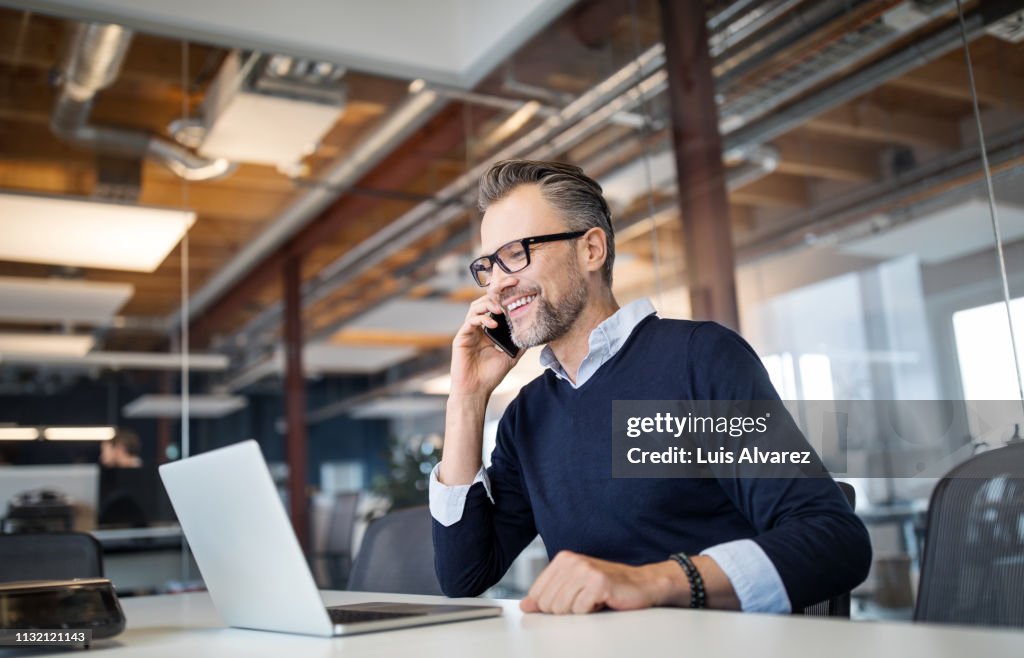 Businessman working in a new office