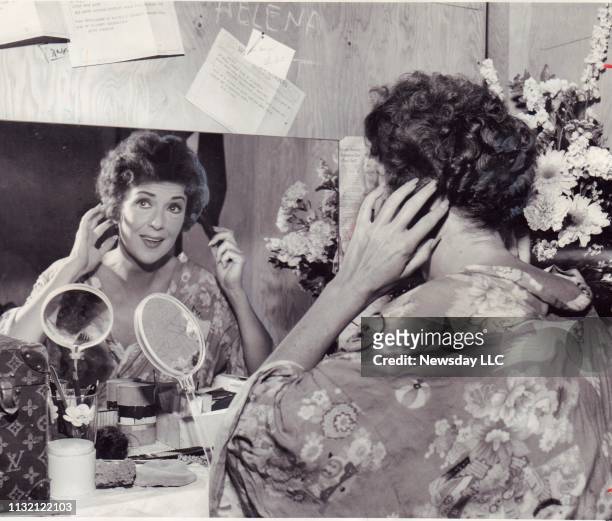 Entertainer Gypsy Rose Lee in her dressing room preparing to go on stage at the Westbury Music Fair in Westbury, New York on July 9, 1958.