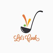 Soup ladle with food splash concept. Cooking spoon design on white background