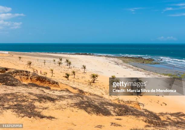 the contrasting colors of praia da malhada, the sand and the sky, in jericoacoara. - linha do horizonte sobre água stock pictures, royalty-free photos & images
