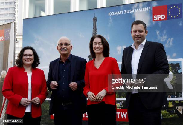 Andrea Nahles, leader of the German Social Democrats, Eu Candidate Udo Bullmann, Justice Minister, and candidate for the EU Elections Katarina...