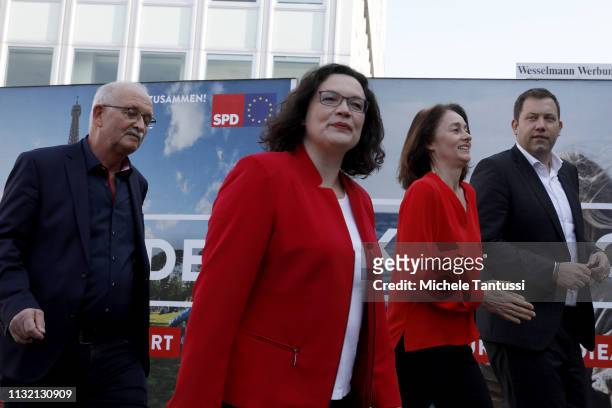 Andrea Nahles, leader of the German Social Democrats, Justice Minister, and candidate for the EU Elections Katarina Barley, Eu Candidate Udo...