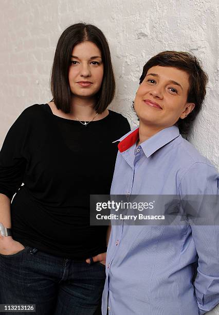 Mona Nicoara and Miruna Coca-Cozma visit the Tribeca Film Festival 2011 portrait studio on April 27, 2011 in New York City.