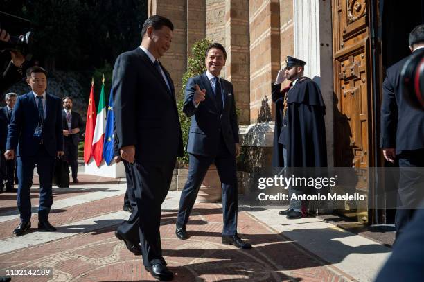 Italian Premier Giuseppe Conte meets Chinese President Xi Jinping before to sign trade agreements on Belt and Road Initiative, on March 23, 2019 in...