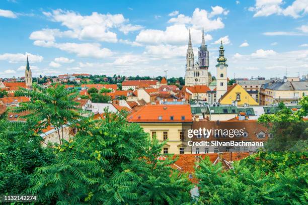 city skyline, zagreb, croatia - zagreb stock-fotos und bilder