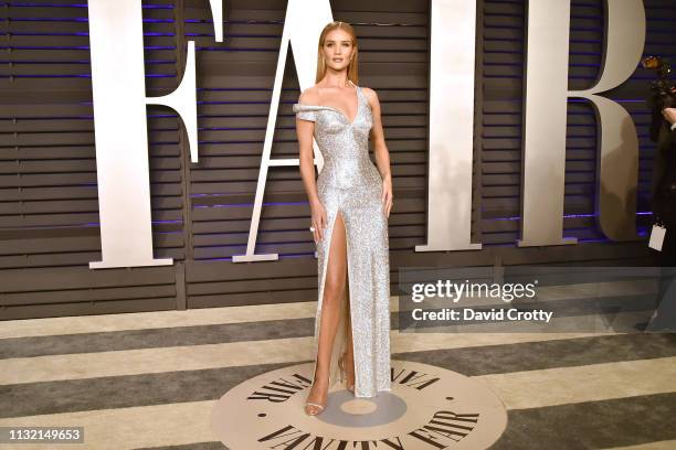 Rosie Huntington-Whiteley attends the 2019 Vanity Fair Oscar Party at Wallis Annenberg Center for the Performing Arts on February 24, 2019 in Beverly...