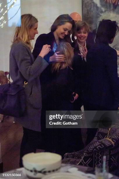 Angelina Jolie and her children attend a screening of 'The Boy Who Harnessed the Wind' in SoHo on February 25, 2019 in New York City.