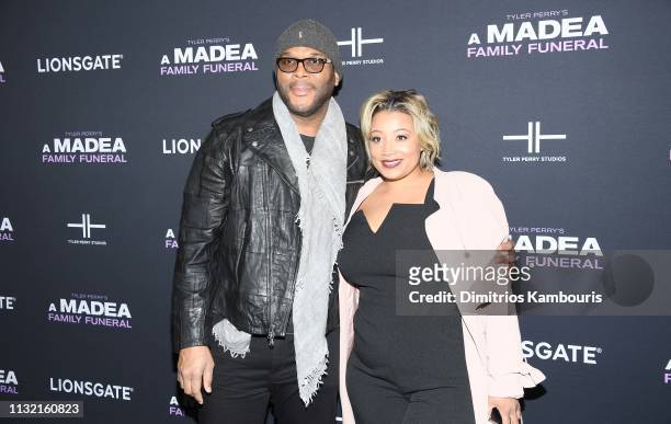 Tyler Perry and guest attend a screening for Tyler Perry's "A Madea Family Funeral at SVA Theater on February 25, 2019 in New York City.